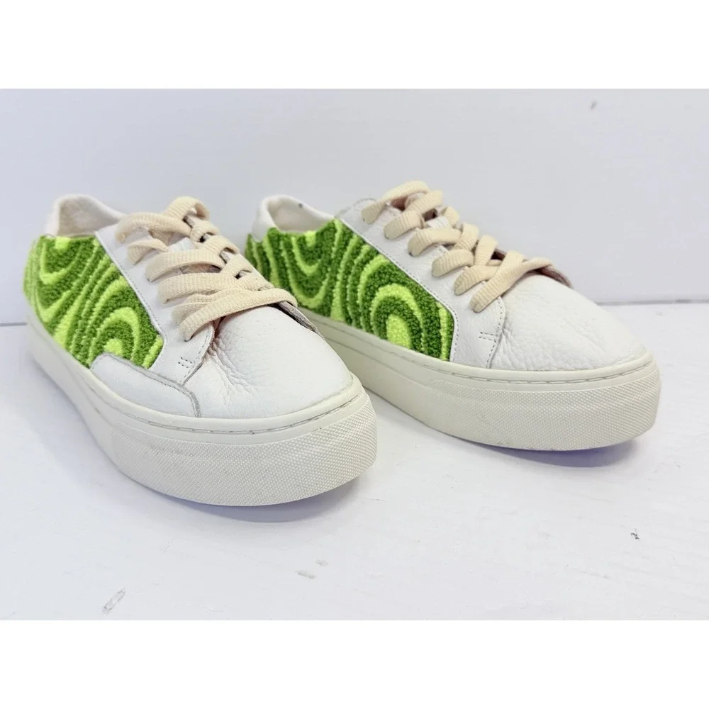 Soludos Ibiza Platform Sneakers Women's 8.5 Green Terry Swirl Leather